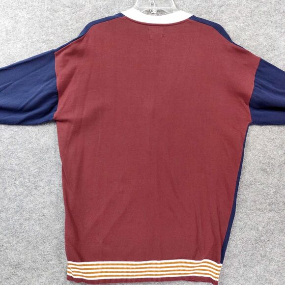 ZARA MAN Varsity Letter Cardigan Large Navy Blue Burgundy Colorblock Sweater - Picture 10 of 10